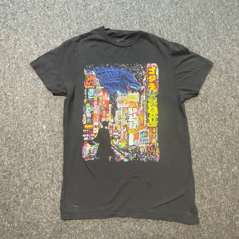 Threadless Kaiju City T Shirt S Small Mens Black Neon Godzilla Tokyo Streetwear
